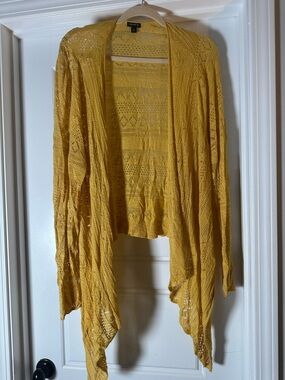 torrid mustard open-knit draped cardigan